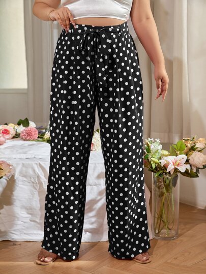 SHEIN Unity Plus Polka Dot Belted Wide Leg Pants
