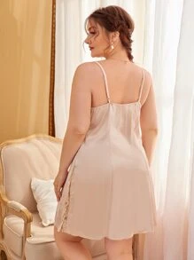 DesireSculpt Plus Contrast Lace Trim Cami Nightdress - Apricot - View 2