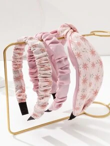 3 piezas Diadema con estampado floral fruncido & con diseño de nudo - Multicolor - Ver 1