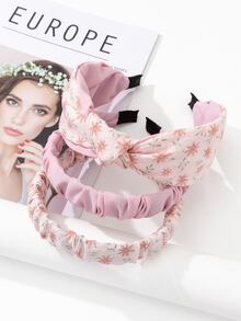 3 piezas Diadema con estampado floral fruncido & con diseño de nudo - Multicolor - Ver 2