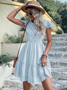 SHEIN LUNE Swiss Dot Ruffle Trim Dress - Baby Blue - View 3