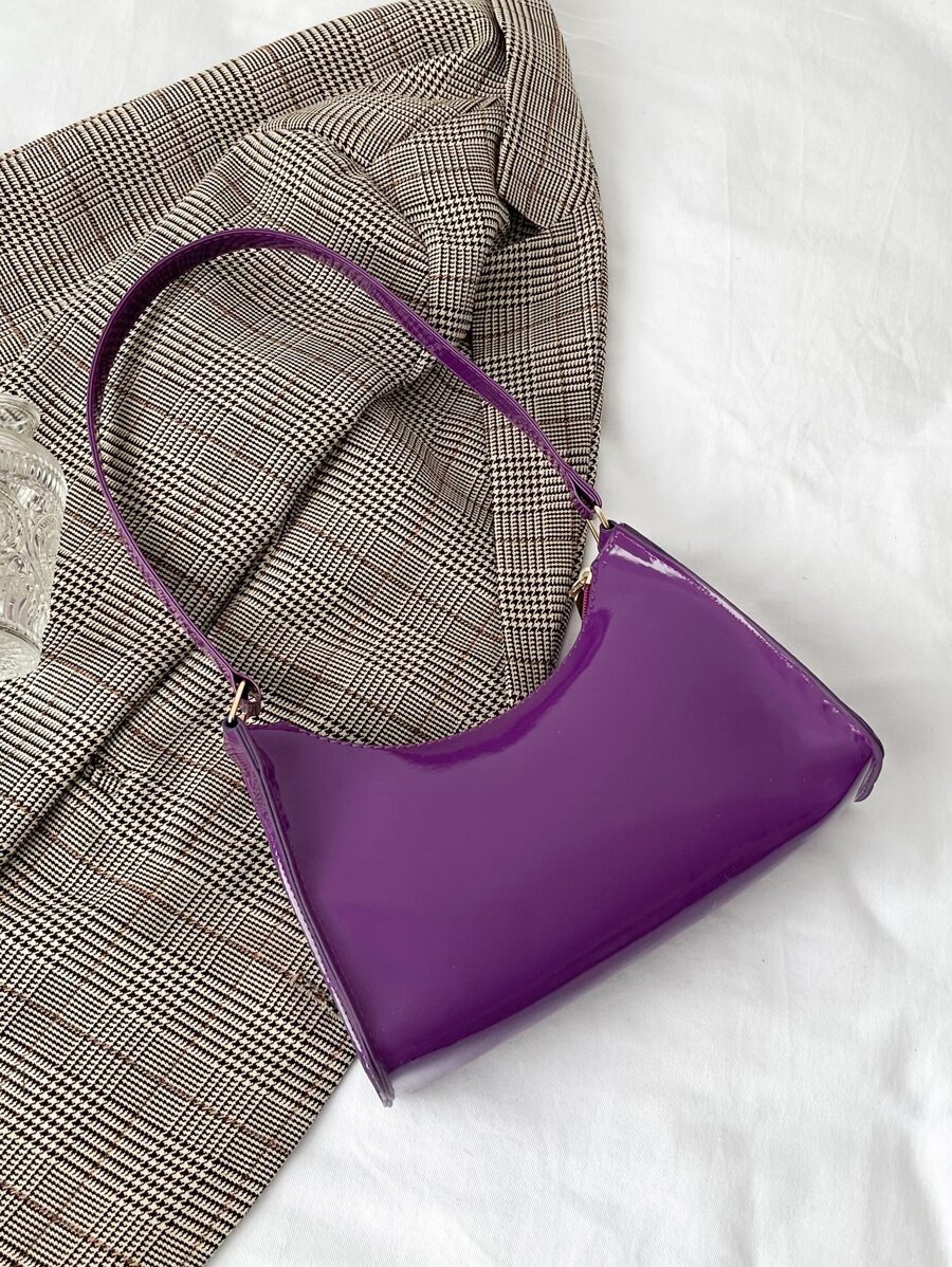 Minimalist Artificial Patent Leather Bag , Purple - Purple - View 1