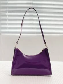 Minimalist Artificial Patent Leather Bag , Purple - Purple - View 2