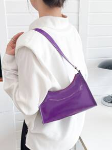 Minimalist Artificial Patent Leather Bag , Purple - Purple - View 3