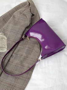 Minimalist Artificial Patent Leather Bag , Purple - Purple - View 6