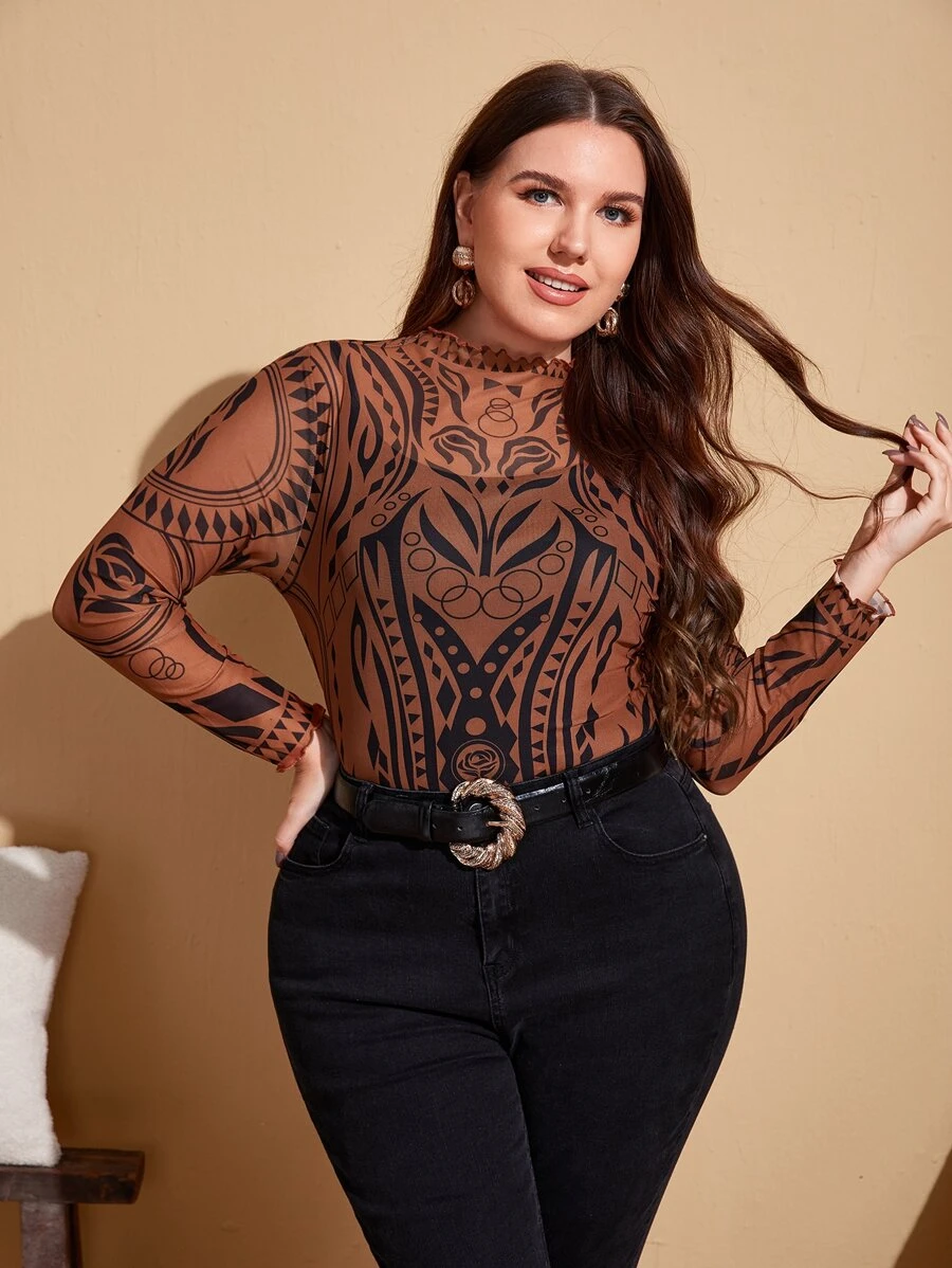 Mulvari Áo thun Plus size Xù nhỏ Hình học Thanh lịch - Nhiều màu - Xem 1