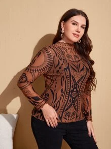 Mulvari Áo thun Plus size Xù nhỏ Hình học Thanh lịch - Nhiều màu - Xem 3