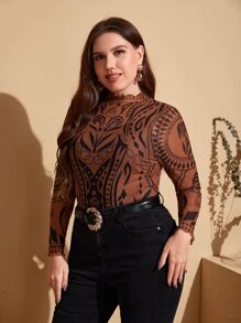 Mulvari Áo thun Plus size Xù nhỏ Hình học Thanh lịch - Nhiều màu - Xem 5