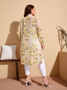 SHEIN Clasi Plus Mock Neck Floral Print High Low Blouse - Multicolor - View 2