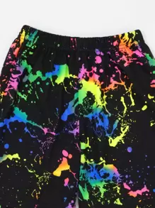 SHEIN Leap Crew Young Boy Reflective Splash Ink Print Tee & Shorts - Multicolor - View 4