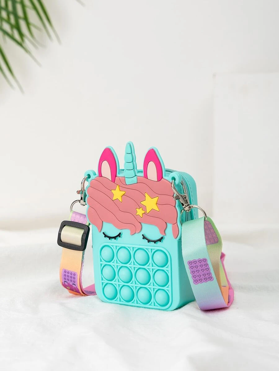 Unicorn Silicone Kids Crossbody Press Mini Shoulder Bag - Children's Unicorn Crossbody Bag - Green - View 1