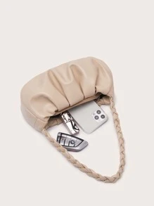 Bolso De Hombro Fruncido De Albaricoque Con Asa Trenzada Para Mujer, Bolso Elegante De Piel Sintética Resistente Al Agua, Ligero, De Negocios Y Minimalista. Ideal Para Adolescentes, Mujeres Universitarias, Nuevas Incorporaciones Y Trabajadores De Oficina. Perfecto Para La Oficina, La Universidad, El Trabajo, Los Negocios Y El Transporte.