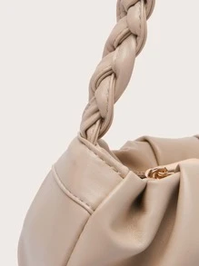 Bolso De Hombro Fruncido De Albaricoque Con Asa Trenzada Para Mujer, Bolso Elegante De Piel Sintética Resistente Al Agua, Ligero, De Negocios Y Minimalista. Ideal Para Adolescentes, Mujeres Universitarias, Nuevas Incorporaciones Y Trabajadores De Oficina. Perfecto Para La Oficina, La Universidad, El Trabajo, Los Negocios Y El Transporte.