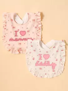 2pcs Baby Slogan Graphic Bib Set - Multicolor - View 1