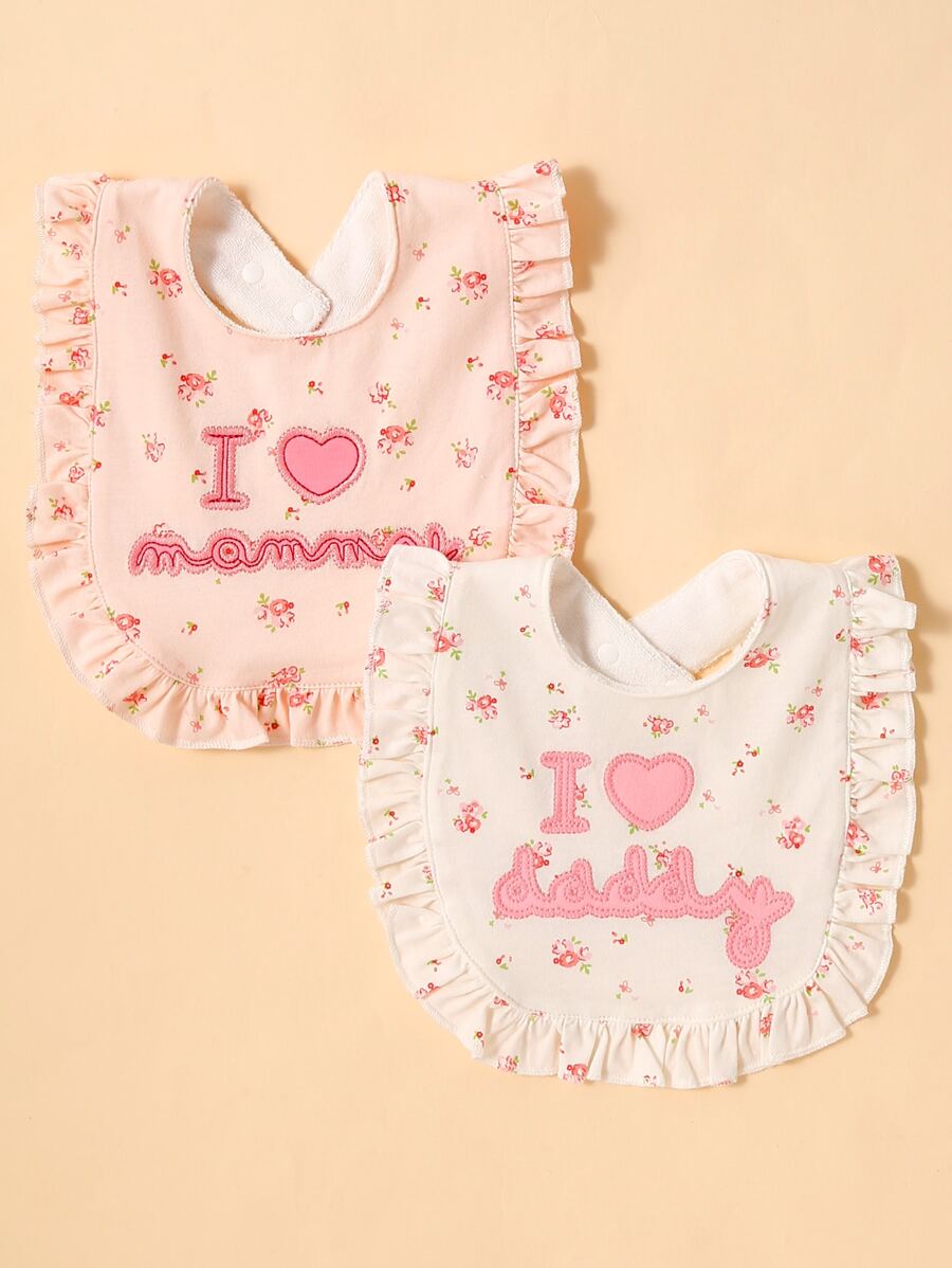 2pcs Baby Slogan Graphic Bib Set - Multicolor - View 1