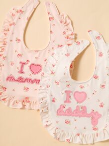 2pcs Baby Slogan Graphic Bib Set - Multicolor - View 2