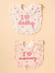 2pcs Baby Slogan Graphic Bib Set - Multicolor - View 4