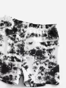 SHEIN Young Girl Figure Graphic Tie Dye Tee & Shorts - Black and White - View 4