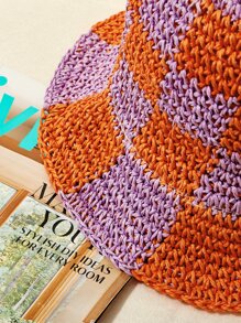 Two Tone Plaid Sun Hat - Multicolor - View 3