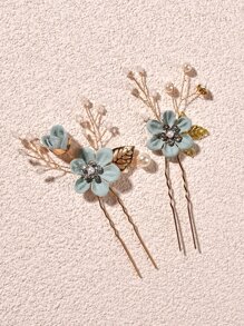 4pcs/Set Elegant Design Wedding Bridal Hair Accessories Set Hair Combs Combs For Hair Side Comb, School Stuff, Head Accessories - Green - View 3