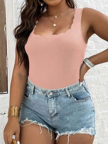 Celure Plus Scallop Trim Tank Bodysuit - Baby Pink - View 3