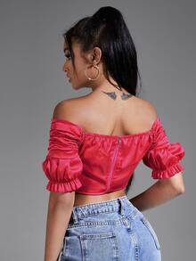 SHEIN SXY Áo sơ mi nữ Xù Dây kéo màu trơn Gợi cảm - Màu Hồng Tươi - Xem 2