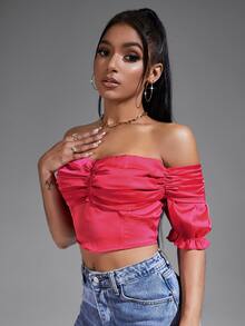 SHEIN SXY Áo sơ mi nữ Xù Dây kéo màu trơn Gợi cảm - Màu Hồng Tươi - Xem 4