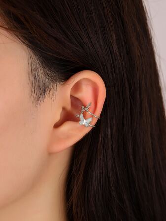 1入組水鑽和蝴蝶裝飾耳夾