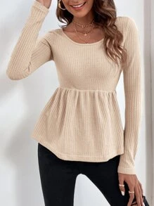 Áo thun nữ Viên lá sen màu trơn Giải trí - Màu be - Xem 5