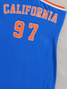 SHEIN 青少年女孩單肩字母圖案拼接邊緊身連衣裙 - 藍色 - 查看 4