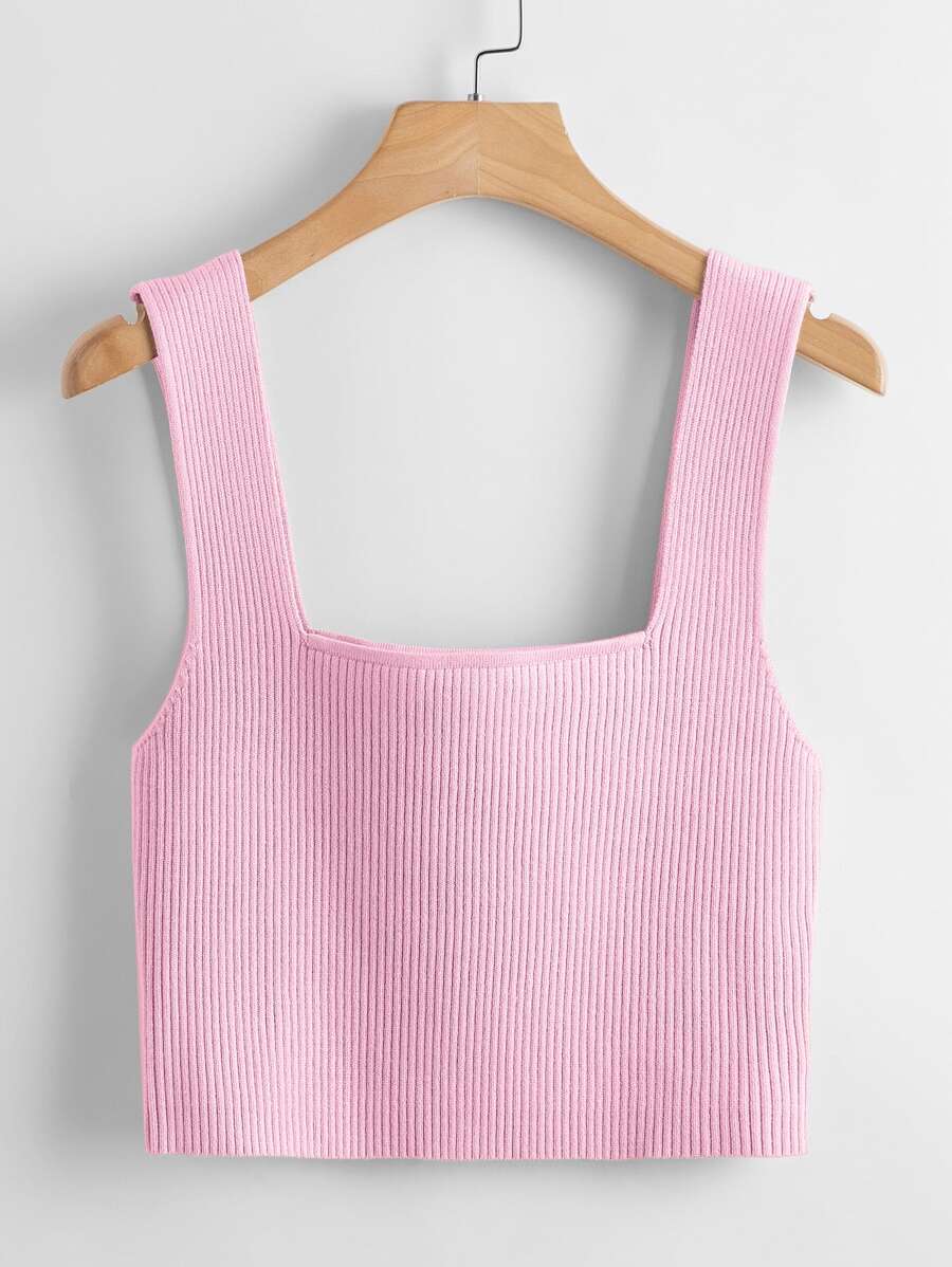 SHEIN Unity Solid Ribbed Knit Top - Baby Pink - View 1