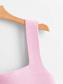SHEIN Unity Solid Ribbed Knit Top - Baby Pink - View 3