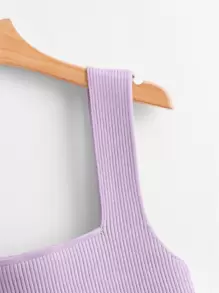 SHEIN Unity Solid Ribbed Knit Top - Lilac Purple - View 3