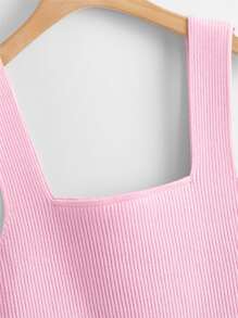 SHEIN Unity Solid Ribbed Knit Top - Baby Pink - View 4