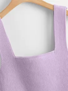 SHEIN Unity Solid Ribbed Knit Top - Lilac Purple - View 4