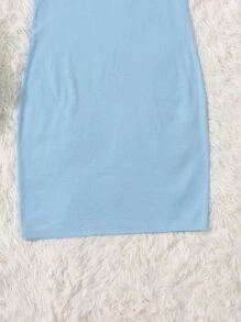 SHEIN Đầm Gái Nghề thêu Đắp vá Nút phía trước Lá thư Ăn mặc đẹp - Màu xanh nhạt - Xem 4