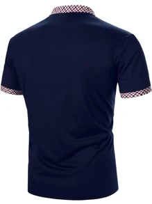 Manfinity Men Plaid Print Polo Shirt - Navy Blue - View 2