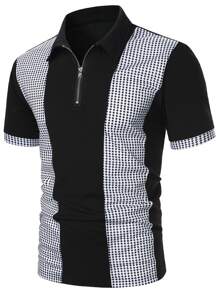 Manfinity Homme Men Argyle Print Polo Shirt - Black and White - View 1