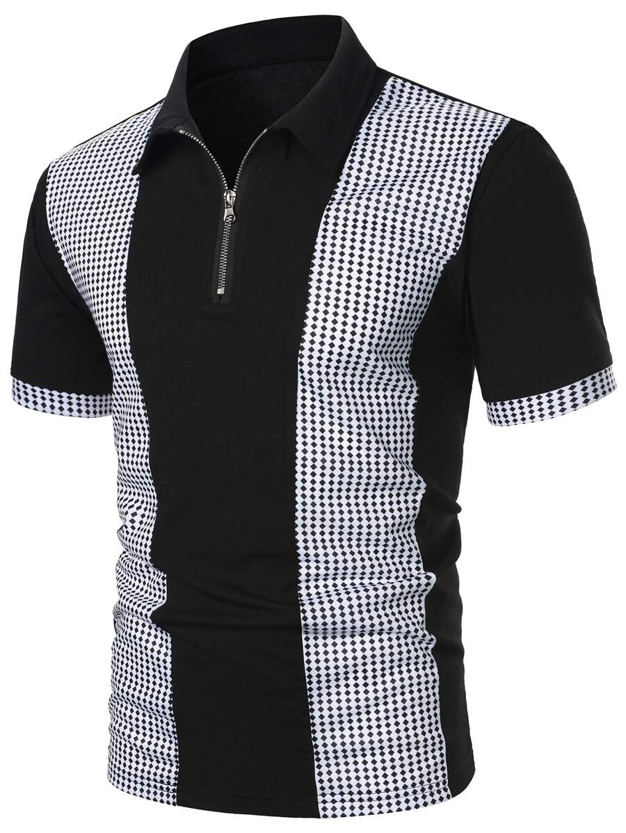 Manfinity Homme Men Argyle Print Polo Shirt - Black and White - View 1