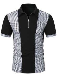 Manfinity Homme Men Argyle Print Polo Shirt - Black and White - View 3