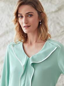 MOTF PREMIUM 撞色滾邊荷葉邊上衣 - 薄荷綠 - 查看 7