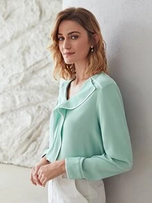 MOTF PREMIUM 撞色滾邊荷葉邊上衣 - 薄荷綠 - 查看 10