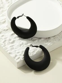 極簡風格圓耳環 - 黑色 - 查看 4