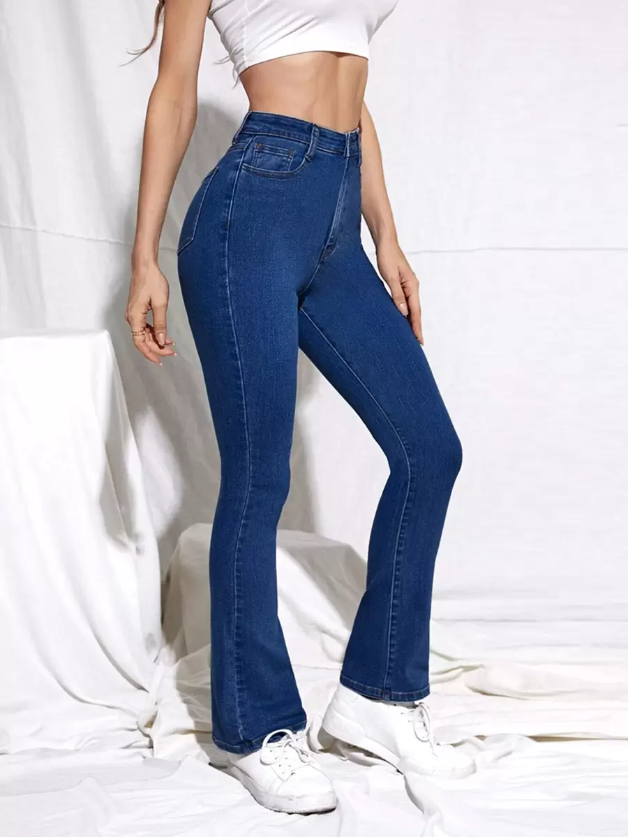 SHEIN Frenchy Jeans bootcut de talle alto - Azul lavado oscuro - Ver 1