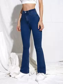 SHEIN Frenchy Jeans bootcut de talle alto - Azul lavado oscuro - Ver 3