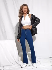 SHEIN Frenchy Jeans bootcut de talle alto - Azul lavado oscuro - Ver 4