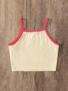 SHEIN Niñas Top de tirantes con estampado de fresa unido en contraste - Amarillo - Ver 2