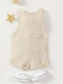 Rompers Em bé Nút Túi màu trơn - Màu be - Xem 2
