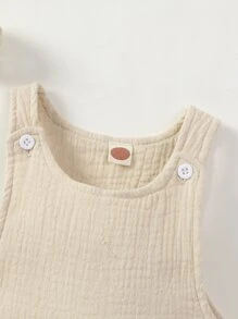 Rompers Em bé Nút Túi màu trơn - Màu be - Xem 3