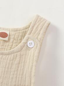 Rompers Em bé Nút Túi màu trơn - Màu be - Xem 4